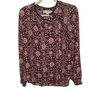 LOFT Women's Floral Print Blouse - Black and Red size small